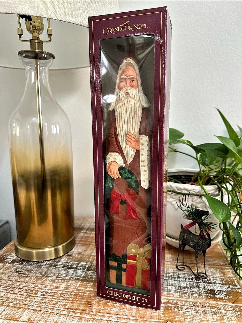 Folk Art Hand Carved Painted Wooden Pencil Romania Santa Claus 1994 VTG